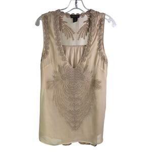 AS by‎ DF Top Womens Size XS Tan Deep V-Neck Sleeveless Embroidered